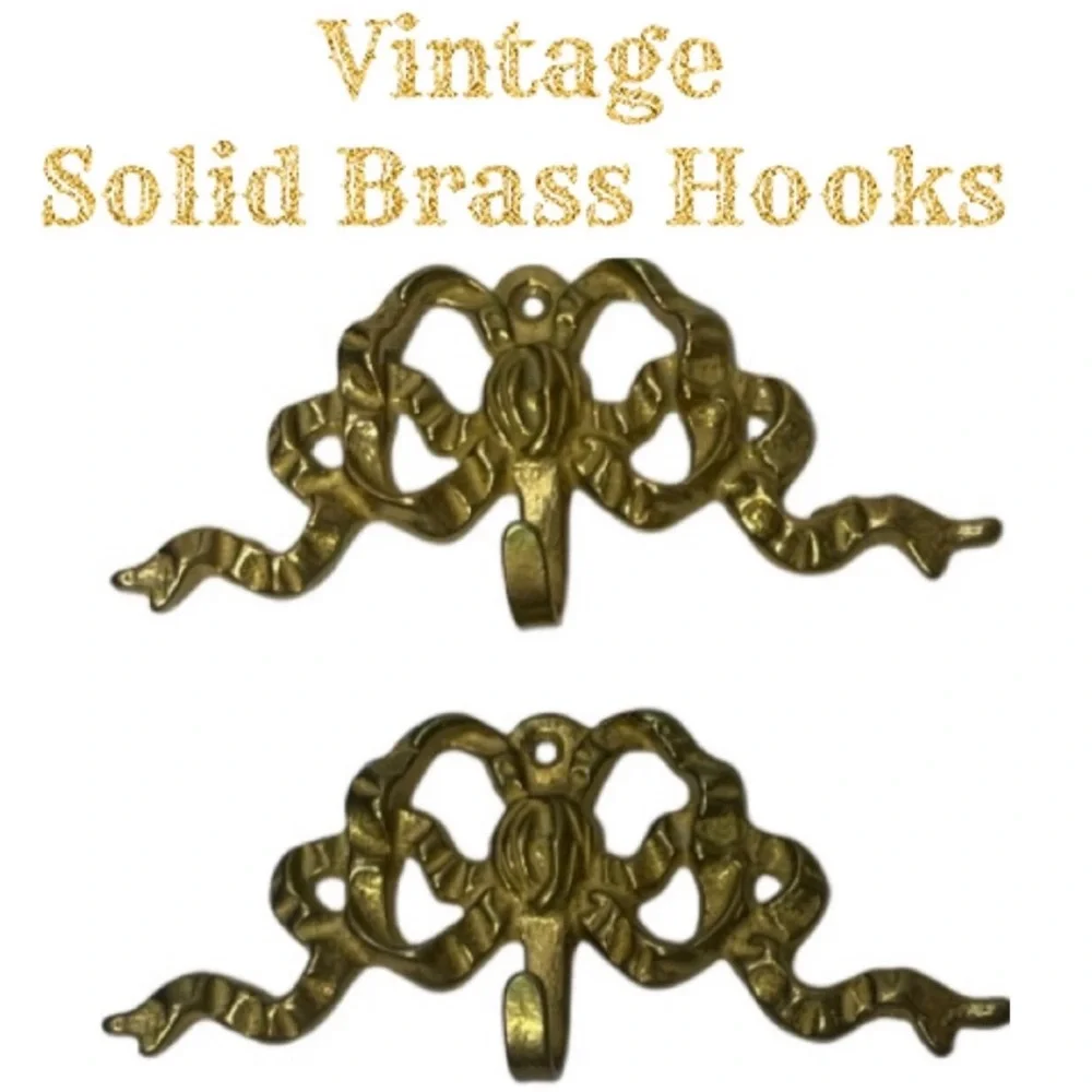 Vintage Brass Hooks Ornate Gold Bow Brass Hardware Grand Millennial Regencycore